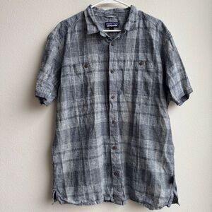 Patagonia Back Step Shirt Mens Large Navy Blue Lightweight Hemp Blend Button Up